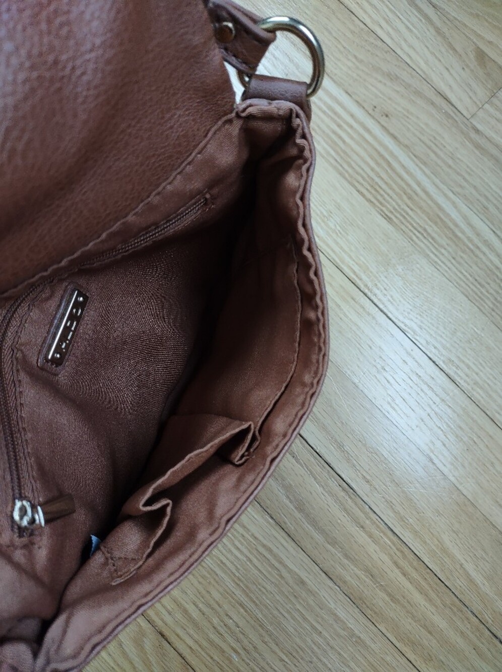 ALDO Cognac Brown Crossbody Bag | Double Zip Mini Purse | Gold Hardware - Picture 6 of 8